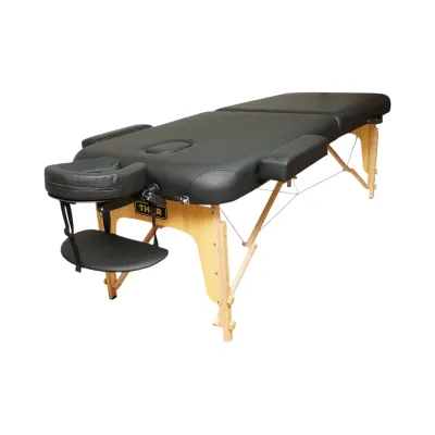 Masa de masaj pliabila portabila 2 zone, cadru lemn, spuma 6cm, inaltime 55-76cm, piele ecologica neagra 60x213cm THOR - imagine 2
