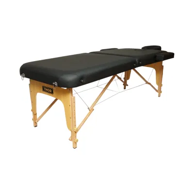Masa de masaj pliabila portabila 2 zone, cadru lemn, spuma 6cm, inaltime 55-76cm, piele ecologica neagra 60x213cm THOR - imagine 4