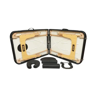 Masa de masaj pliabila portabila 2 zone, cadru lemn, spuma 6cm, inaltime 55-76cm, piele ecologica neagra 60x213cm THOR - imagine 6