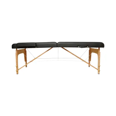 Masa de masaj pliabila portabila 2 zone, cadru lemn, spuma 6cm, inaltime 55-76cm, piele ecologica neagra 60x213cm THOR - imagine 3