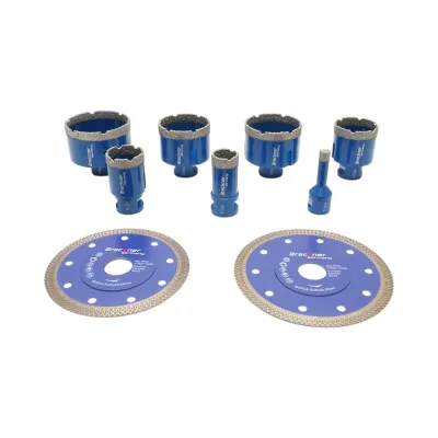 Set 7 carote diamantate 10-68mm, filet interior M14 + 2 discuri 115, 125mm pentru placi ceramice, marmura, granit Breckner Germany - imagine 4