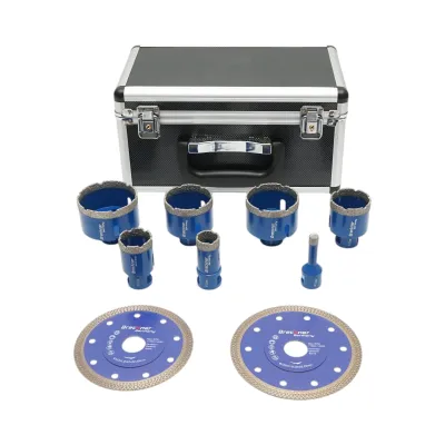 Set 7 carote diamantate 10-68mm, filet interior M14 + 2 discuri 115, 125mm pentru placi ceramice, marmura, granit Breckner Germany