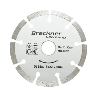 Disc diamantat segmentat 115x1.8x22.23mm, taiere uscata pentru beton, piatra, caramida Breckner Germany