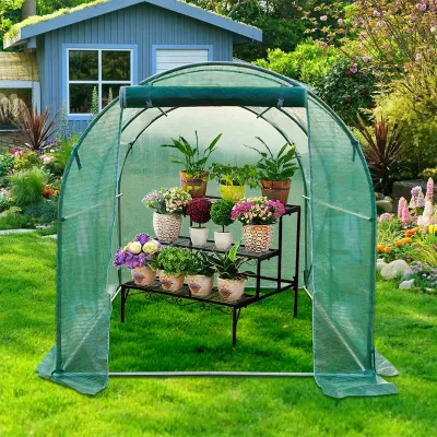 Solar de gradina 200x200x200cm, folie verde PE cu plasa 140g/mp UV, 1 usa, 4 ferestre, teava otel galvanizat 19mm THOR - imagine 3