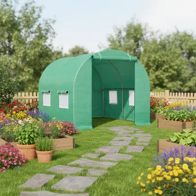 Solar de gradina 200x200x200cm, folie verde PE cu plasa 140g/mp UV, 1 usa, 4 ferestre, teava otel galvanizat 19mm THOR - imagine 6