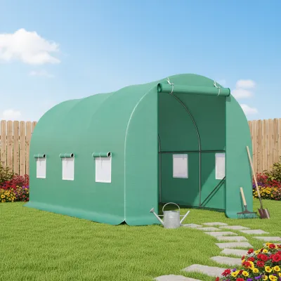 Solar de gradina 300x200x200cm, folie verde PE cu plasa 140g/mp UV, 1 usa, 6 ferestre, teava otel galvanizat 19mm THOR - imagine 4