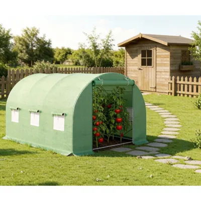 Solar de gradina 300x200x200cm, folie verde PE cu plasa 140g/mp UV, 1 usa, 6 ferestre, teava otel galvanizat 19mm THOR - imagine 3