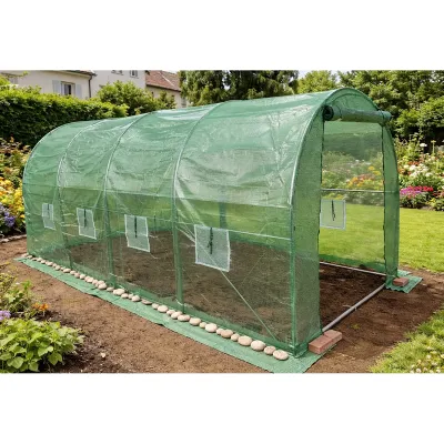 Solar de gradina 400x300x200cm, folie verde PE cu plasa 140g/mp UV, 1 usa, 8 ferestre, teava otel galvanizat 19mm THOR - imagine 3