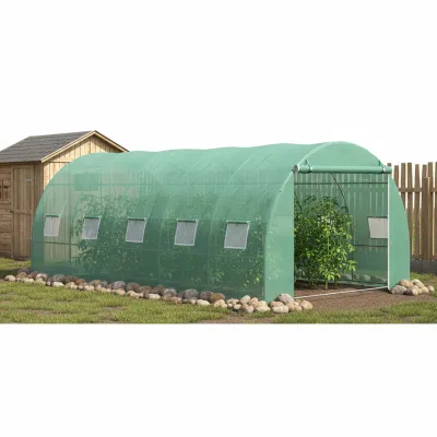 Solar de gradina 500x300x200cm, folie verde PE cu plasa 140g/mp UV, 1 usa, 10 ferestre, teava otel galvanizat 19mm THOR - imagine 2