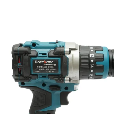 Masina de gaurit si insurubat cu percutie, 2 acumulatori 21V, 4Ah Li-ion, LED, brushless, 65Nm, mandrina 13mm, 0-400/1400rpm Breckner Germany - imagine 10