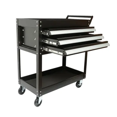 Carucior scule atelier metalic pe roti cu 2 rafturi si 3 sertare 775x410x895mm Breckner Germany - imagine 2