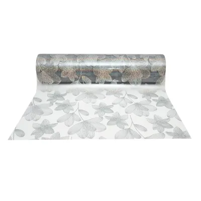 Folie protectie masa transparenta PVC siliconizat 100cm, grosime 0.8mm, model floral 20m/rola Breckner Germany - imagine 2