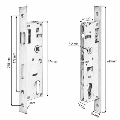 Broasca usa ingropata cu limba 43x174mm, placuta frontala 16x240mm, nichel satinat, suruburi incluse - imagine 4