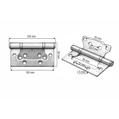Set 2 balamale mobilier coplanare tip fluture 100x50mm, otel cromat, suruburi incluse - imagine 3