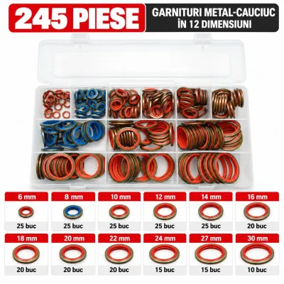 Trusa garnituri din metal cu cauciuc (Saibe combi) BSP 245 piese Breckner Germany - imagine 2