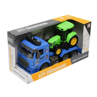 Camion albastru tip trailer cu detalii autentice pe baterii impreuna cu tractor verde de jucarie - imagine 6