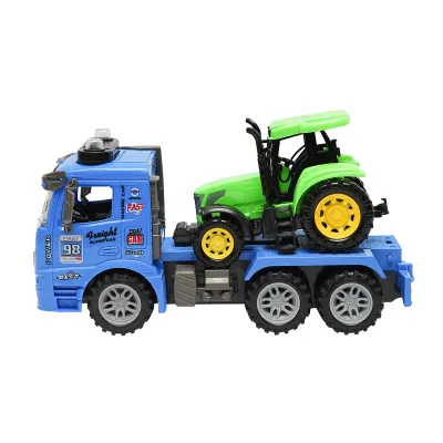 Camion albastru tip trailer cu detalii autentice pe baterii impreuna cu tractor verde de jucarie - imagine 3