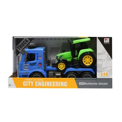 Camion albastru tip trailer cu detalii autentice pe baterii impreuna cu tractor verde de jucarie - imagine 5