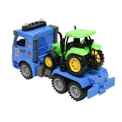 Camion albastru tip trailer cu detalii autentice pe baterii impreuna cu tractor verde de jucarie - imagine 8