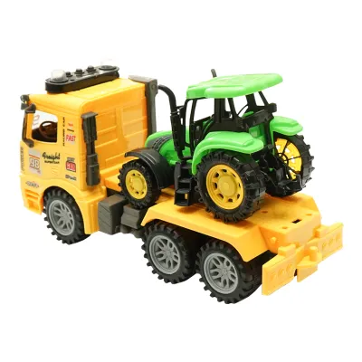 Camion galben cu detalii autentice de tip trailer pe baterii impreuna cu tractor verde de jucarie - imagine 6